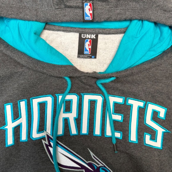 Charlotte Hornets Gray Fleece Hoodie Large Teal Embroidered Logo NBA - Picture 2 of 8